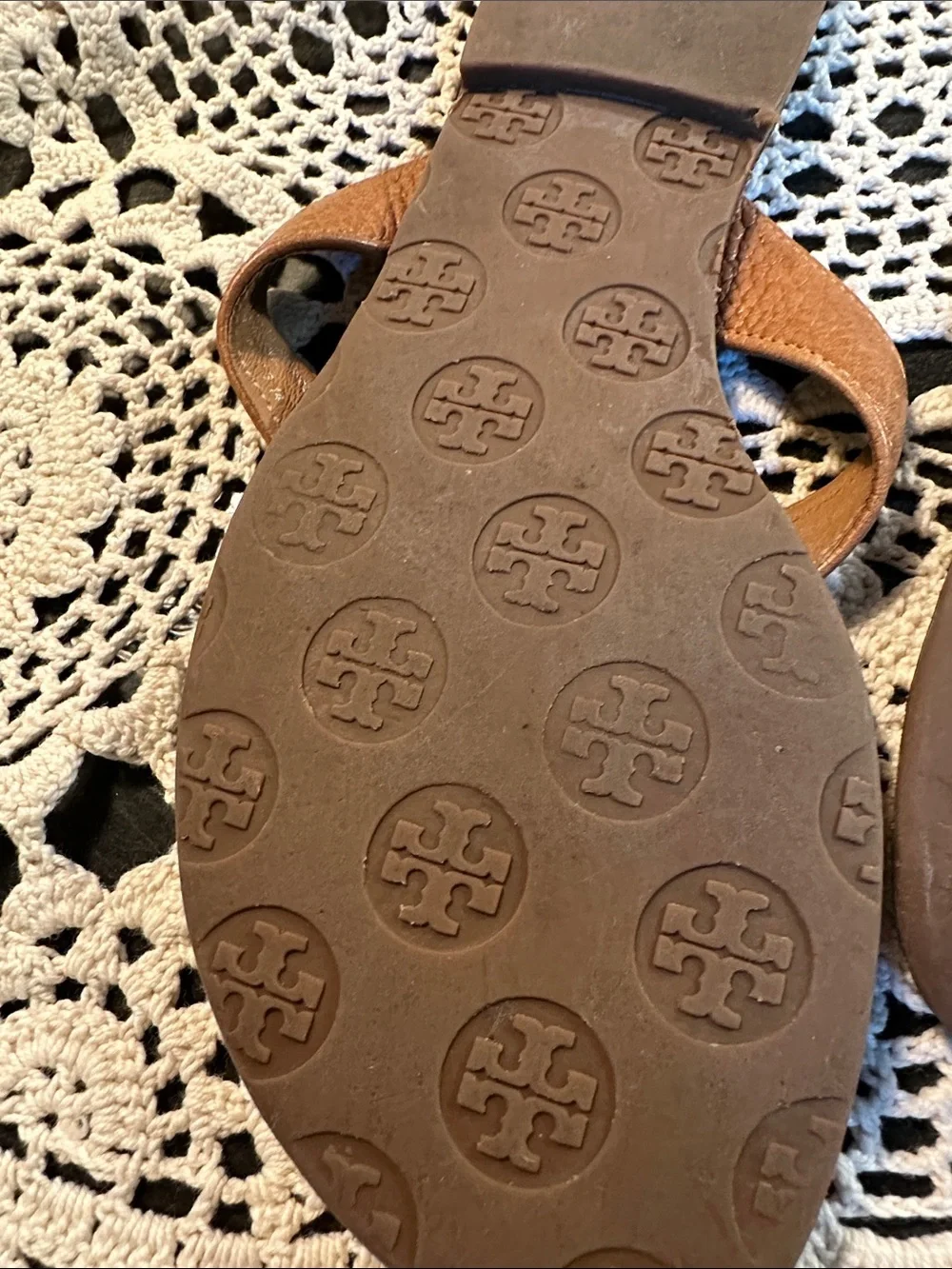 Tory Burch Brown Leather Logo Thong Sandals